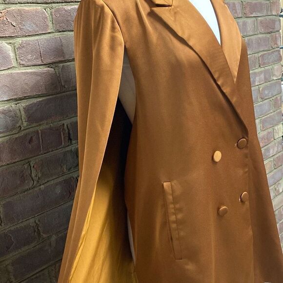 Skies Are Blue Satin Copper Double Breasted Cape Blazer Size Large NWT - Picture 3 of 13